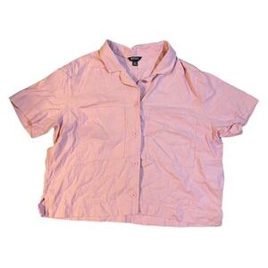 Buffalo‎ David Bitton Pink Linen Blend Short Sleeve Button Up Shirt XL Boxy Top